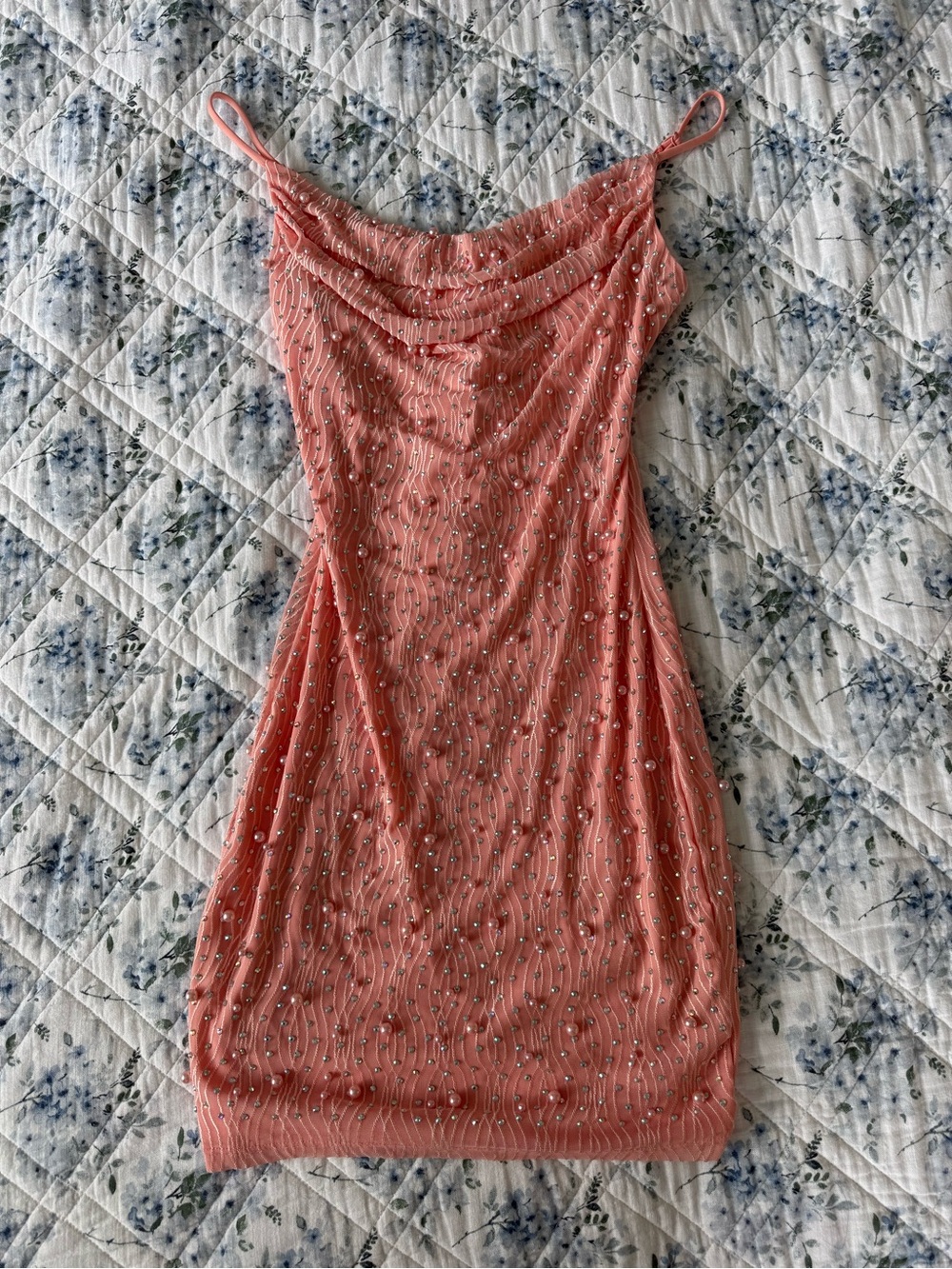 Windsor Pink Beaded Pearl Mini Dress
